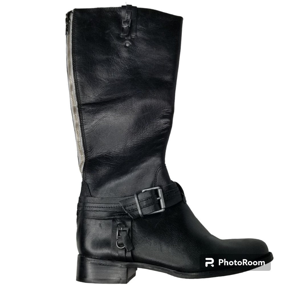 MATISSE NWOT Wide Calf Black Leather Moto Riding Boot with Back Zipper